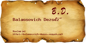 Balassovich Dezső névjegykártya